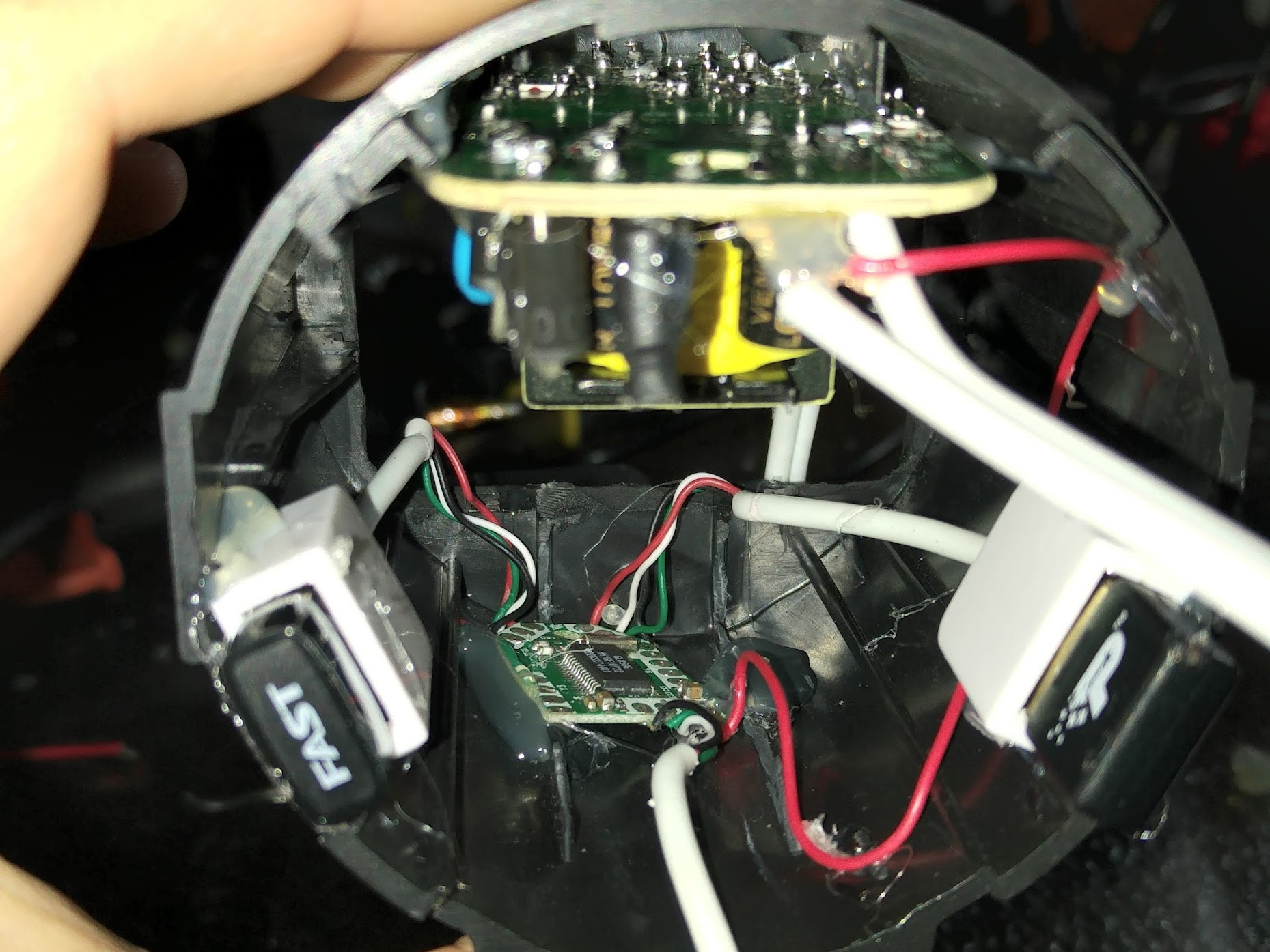 The shell of a camera with electronics inside